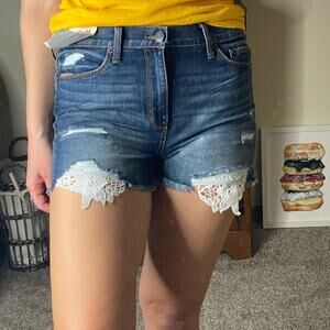 Mudd high waisted distressed lace jean shorts
